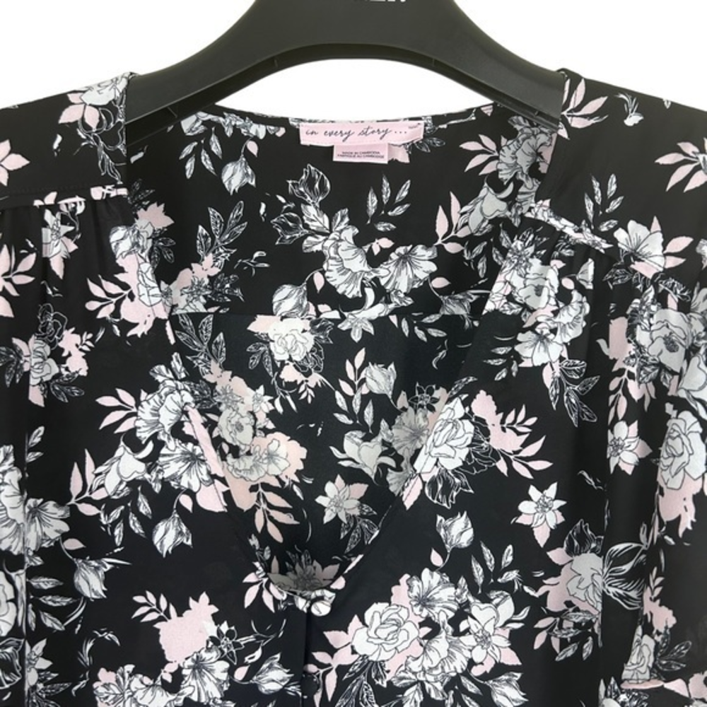 Penningtons floral button front tunic pink white black lightweight 1x